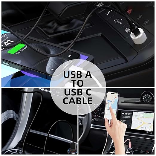 2 Pack 2ft Short Cord for iPhone 16e 17 Air 16 15 USB to USB C CarPlay Cable for iPhone 16 15 Pro Max 16 15 Plus, USB A to USB C Car Charger for iPhone 15, iPad Pro 12.9 inch, 4th, iPad Air 5th Mini 6