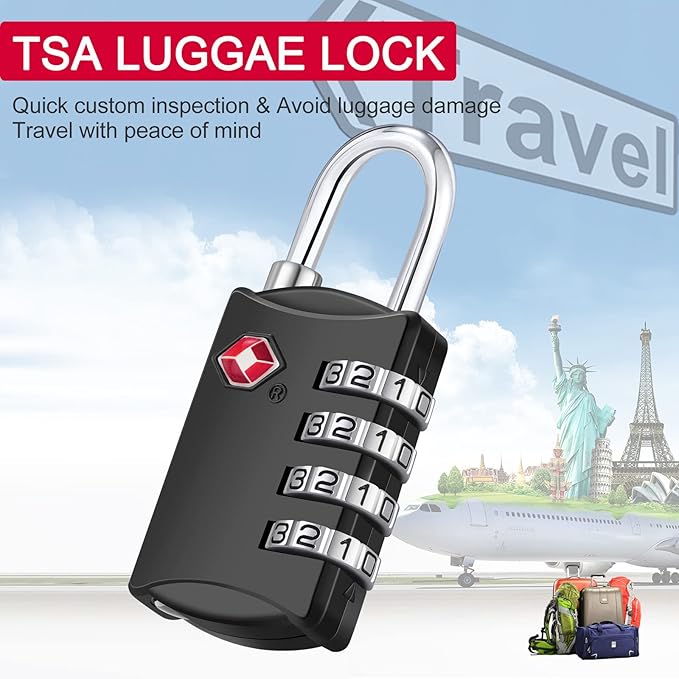 ZHEGE Luggage Lock, TSA Approved Travel Lock, 4 Digit Combination Padlock with Flexible Cable (30 Inch) for Suitcase, Backpack, Cabinet, Drawer (1 Pack, Black)