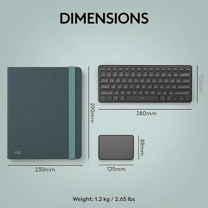 Logitech Casa Pop Up Desk Kit - Adjustable Laptop Stand for Desks, Wireless Keyboard & Touchpad, Bluetooth, USB C Charging, Classic Chic, Green/Black