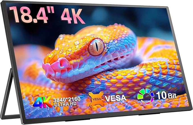 EVICIV 4K Portable Monitor, 18.4 inch 3840x2160 UHD with VESA & Stand 180° Adjustable, 100% sRGB HDR FreeSync Ultra-Slim & Lightweight IPS, Travel Second Monitor for Laptop Computer
