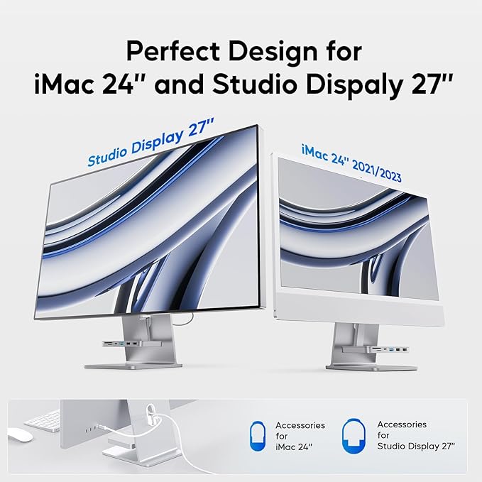 iMac Accessories for iMac24 inch 2021/2023/2024, PULWTOP iMac Hub with M.2 NVMe SSD Enclosure, i-Mac USB C Hub USB A/C 10Gbps, SD/TF, i-Mac USB Adapter for iMac24 M1/M3/M4 or Studio Display 27 inch