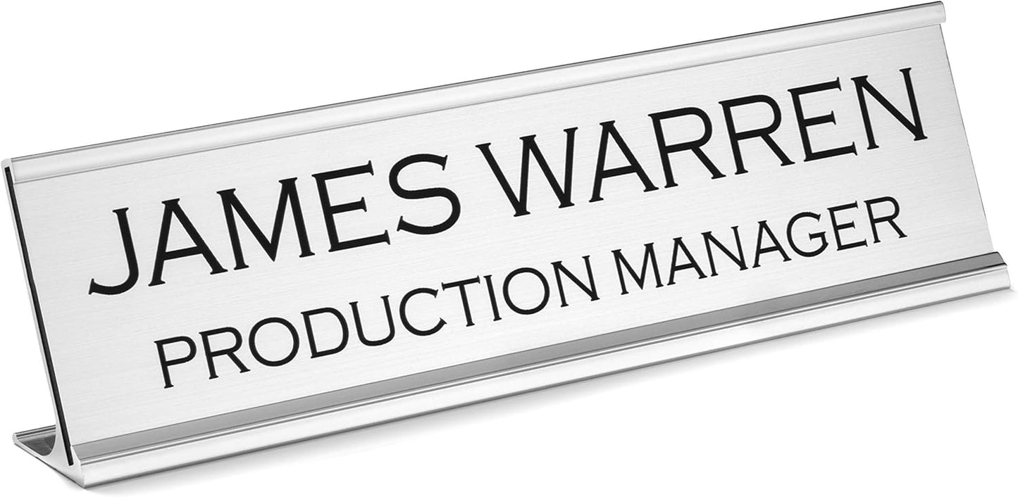 Providence Engraving Personalized Desk Name Plates - Custom Office Wall or Desk Name Plates With Aluminum Holder With Two Lines of Laser Engraved Text, 2" x 8"