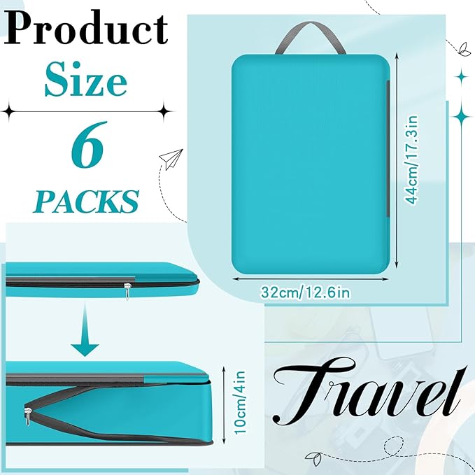 Hosuly 6 Pcs 17.3 x 12.6'' Compression Packing Cube Bag Extra Large Travel Expandable Space Saving Organizers XL for Luggage Storage(Blue)