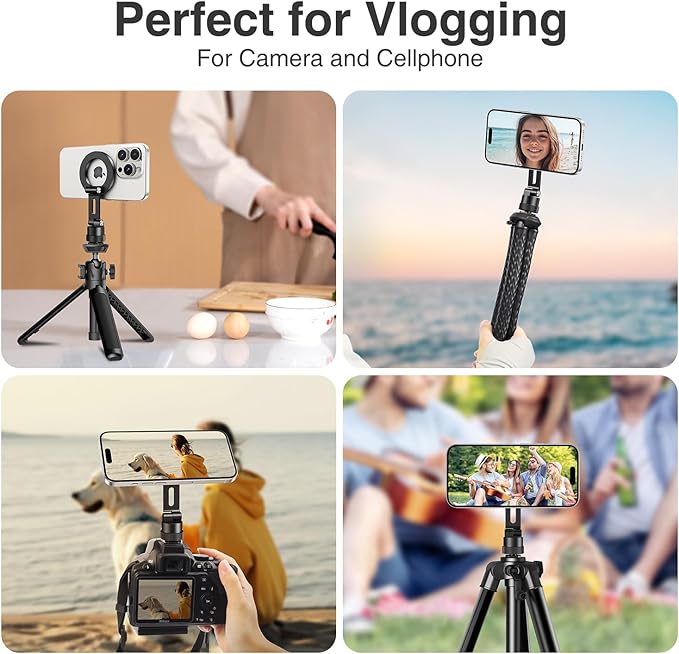 elitehood Magsafe Phone Tripod Mount Adapter with 360° Rotatable Cold Shoe & 1/4” Screw, Magnetic Camera Phone Mount, Aluminum iPhone Holder for Tripod Camera Video Recording Live Streaming Vlogging