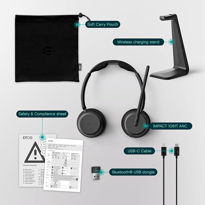 EPOS Impact 1061T ANC - Premium Open Office Headset with Hybrid Adaptive ANC, AI™ Microphone Technology, and Multipoint Connectivity