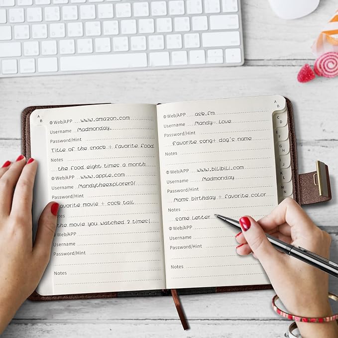 WEMATE Password Book with Lock, Password Book with Alphabetical Tabs 600+ Password Spaces, Password Logbook, Password Keeper for Computer 4.33 X 6.18 Inch Brown