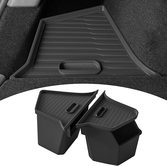 New 2025 2026 Model Y Juniper Rear Trunk Storage Bins with Lids 2PCS Refresh Model Y Rear Trunk Storage Box TPE Waterproof Trunk Organizer for Model Y Juniper Interior Accessories