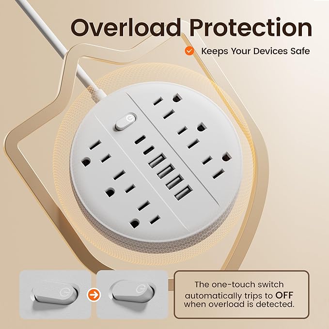 5 FT Surge Protector Power Strip, Chiefway Extension Cord with Multiple Outlets, 6 AC Outlets, 4 USB & 2 USB C, On/Off Switch, Portable Outlet Extender, Flat Plug, Wall Mountable for Office Home Dorm