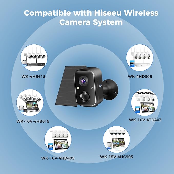 Hiseeu Security Cameras Wireless Outdoor, 4pcs Solar Powered 3K 4MP Surveillance WiFi Cameras for Home Security Outside, PIR/AI Motion Detection, Waterproof, Color Night Vision, 2-Way Audio, Black