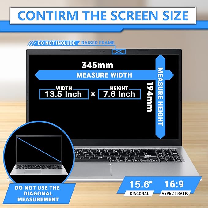 ZOEGAA Magnetic 15.6 Inch Laptop Privacy Screen Filter, Compatible with HP Dell Acer Asus Samsung Lenovo, for 16:9 Widescreen Display Laptop Privacy Screen 15.6 inch and Anti-Glare Protector
