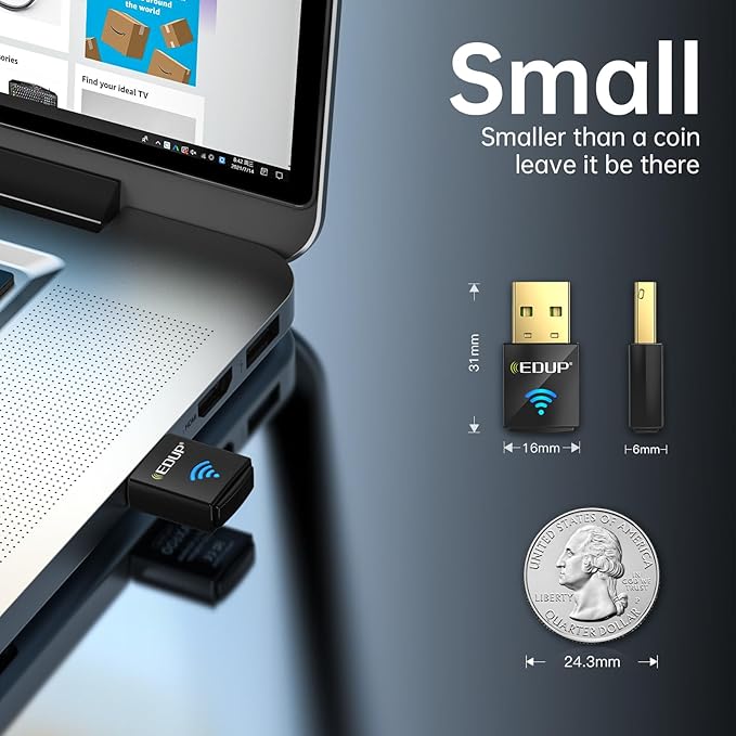 EDUP Mini USB WiFi 6 Adapter AX600M for PC, Plug and Play, Wireless USB Network Adapters Dual Band 2.4G/5.8Ghz WiFi Dongle Antenna for Laptop Desktop Compatible with OS Windows 11/10/7-Black