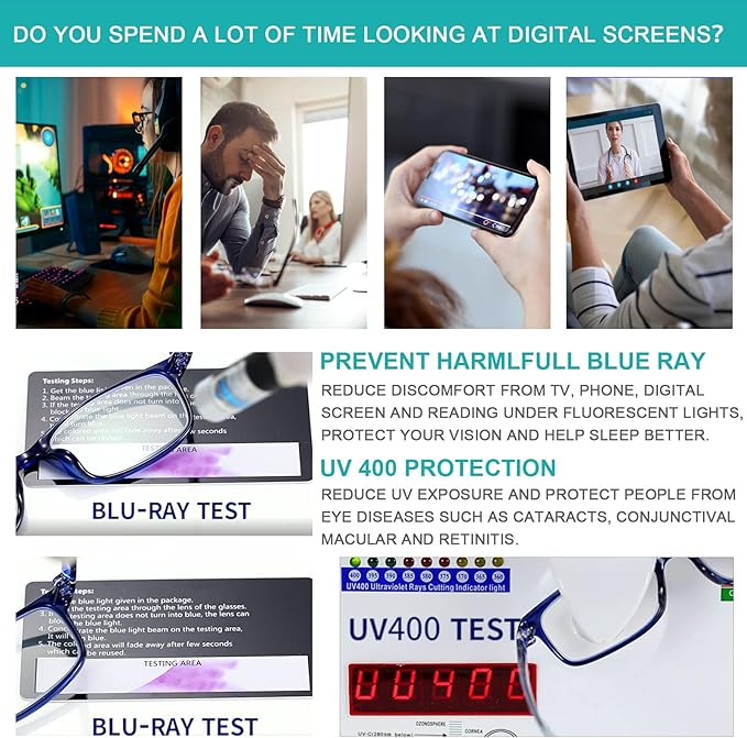 EYEURL Blue Light Blocking Readers for men Women - 2 Pair Ladies Computer Reading Glasses +0.75 Stylish TR90 Rectangular Frames