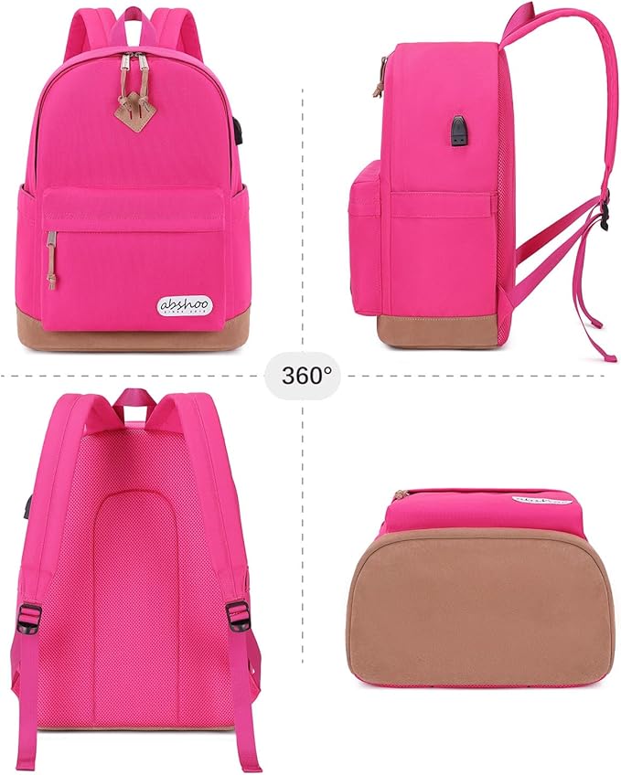 abshoo Large Capacity Backpack For School Teen Gilrs Middle High School Bookbag College Travel Daypack (Hot Pink)