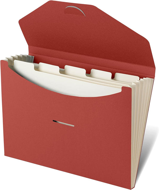 Blue Lake ECOLIFE Recyclable Paper 6-Pockets Expanding File Document Folder Plastic Free, Accordian File Organizer - A4 Letter Size, 200 Sheet Capacity for School, Office, Home Ruby