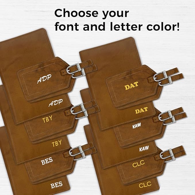 Personalized Monogrammed Antique Saddle Leather RFID Passport Wallet and 2 Luggage Tags