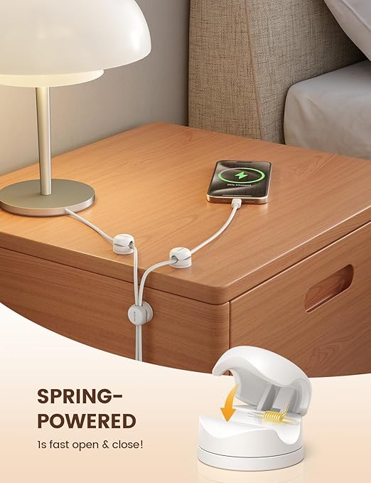 6Pack Rotatable Cord Organizer Cable Clips - Lamicall [1s Lock] Spring Cord Holder, Desk Phone Charger Cable Management, Wire Keeper for Nightstand, Office Accessories & Desk Organizers