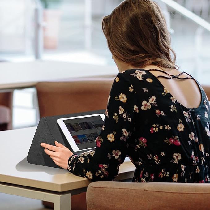 Soft Tablet Stand Pillow with Pocket,Adjustable 3 Viewing Angle,Lazy Holder for Bed Sofa,Compatible with iPads Tablets eReaders Smartphones Books Magazines (Black)