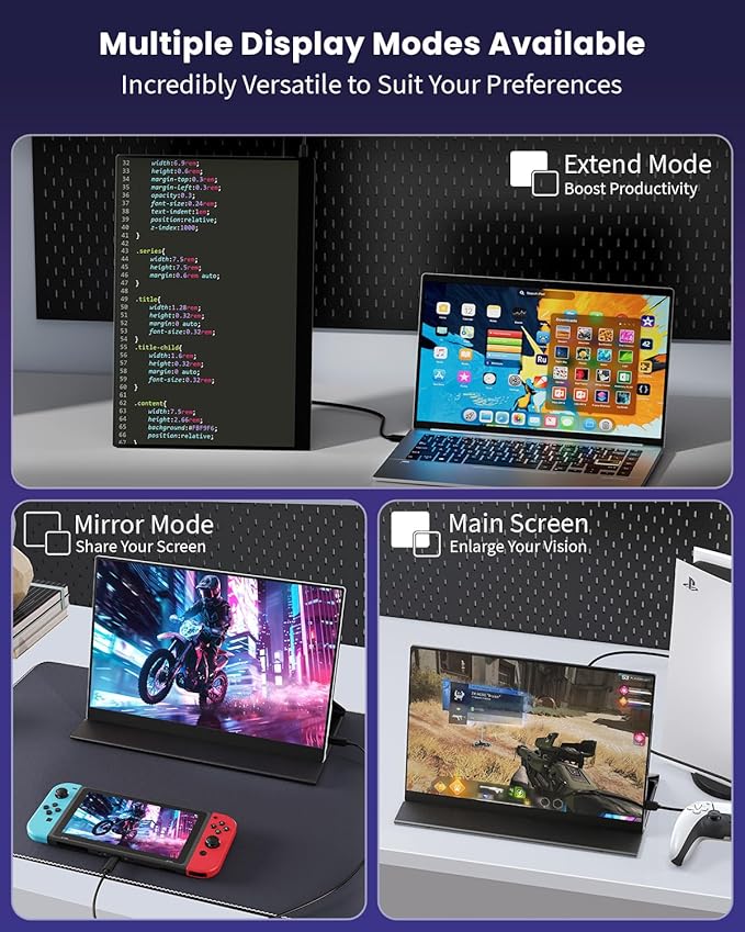 16" 2.5k Portable Computer Monitor,Gaming Monitor,Portable Monitors for Laptop PC Mac Phone PS5,120Hz 100% sRGB LTPS Display HDR Screen Extender with Smart Cover, USB C & HDMI,Travel Work Home