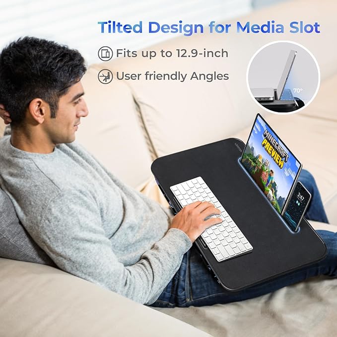 Lap Desk - Portable Laptop Stand & Stand, Fits Up to 17.3 in, Washable Cushion, Built-in Phone Holder & Mouse Pad - Gaming, Eating, Writing, Working on Bed, Couch,Floor - L.DOCTOR(Large, Gaming Accs)