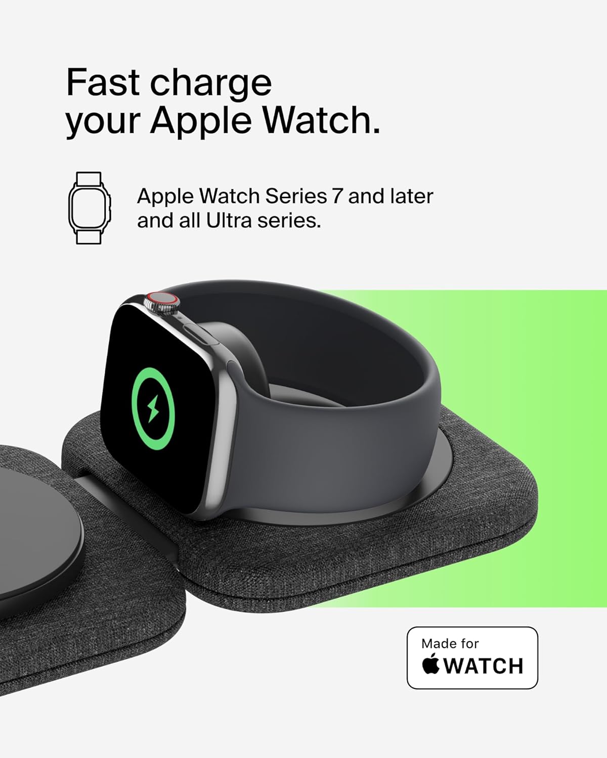 Belkin 2-in-1 Magnetic Charging Travel Pad 15W - MagSafe-Compatible Foldable Qi2-Certified Wireless Charging Station, iPhone Charger for iPhone 16 Series, Apple Watch 9, AirPods, and More - Black