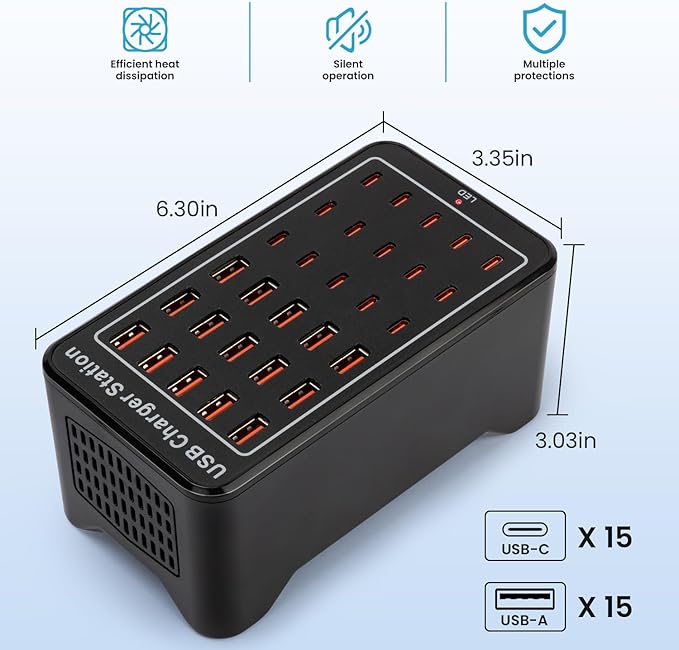 USB C Charging Station for Multiple Devices, 150W 30 Ports Charger Block for Ipad Cell Phone, Multiple USB Power Strip for Family Classroom