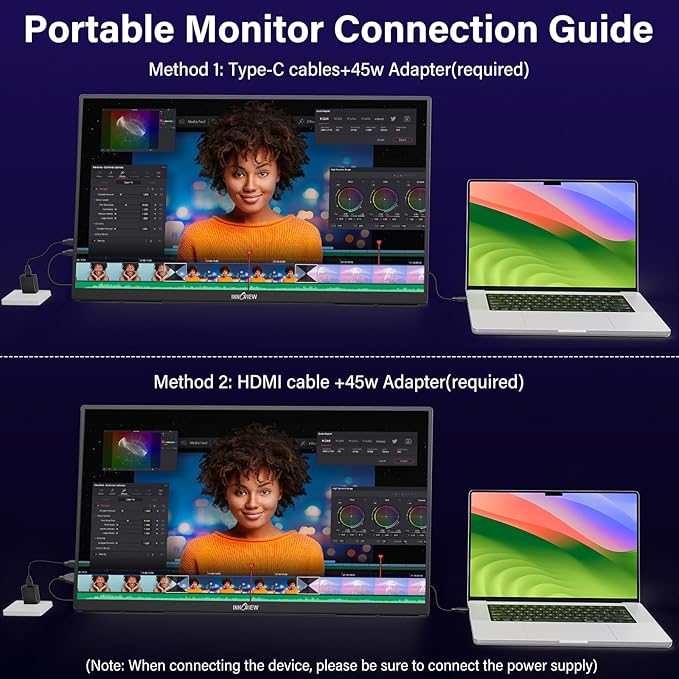2K 180Hz Portable Gaming Monitor, 23.8" 2560x1440 QHD Fast IPS ∆E<2 100% sRGB Portable Monitor w/180° Adjustable Stand Type-C HDMI Eye Care External Second Screen for Laptop Phone PS4 PS5 Switch Xbox