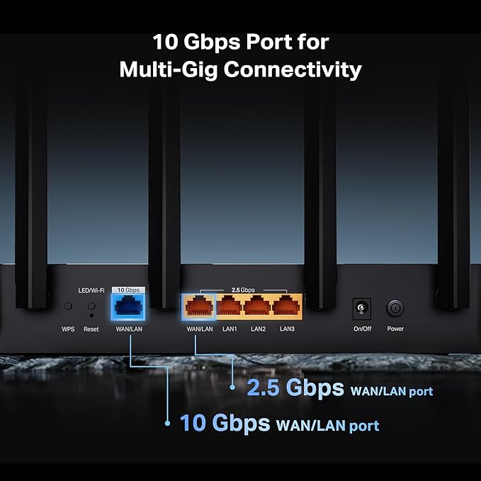TP-Link Tri-Band BE9700 WiFi 7 Router Archer BE600 | 10G WAN/LAN +2.5G WAN/LAN +3× 2.5G LAN Ports, New 320Mhz Channel | Covers up to 2,600 Sq. ft and 120 Devices|VPN, HomeShield for Network Security
