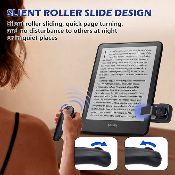 Remote Control Page Turner for Kindle Paperwhite Oasis Scribe Kobo, RF Page Turner Clicker for Kindle Device iPhone iPad Tablets, Novels Ereader Accessories with Wrist Strap Storage Bag