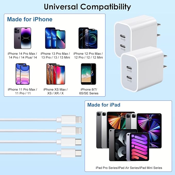 iPhone Charger Fast Charging 10 ft,[Apple MFi Certified]2Packs PD USB C Wall Charger Block 2in1 Adapter Apple Fast Charger 10FT USB C Lightning Cable for iPhone 14 Pro Max/14 Pro/14/13/12/11 Pro Max/X
