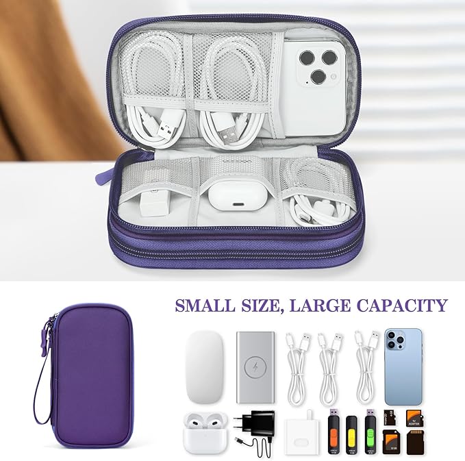FYY Electronic Organizer, Travel Cable Organizer Bag Pouch Electronic Accessories Carry Case Portable Waterproof Double Layers All-in-One Storage Bag for Cable, Cord, Charger, Phone, Earphone Purple