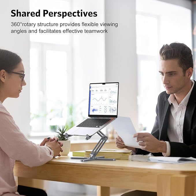 OMOTON 360° Rotating Laptop Stand Riser for Desk, Ergonomic Foldable Computer Stand Adjustable Height Angles for Collaborative Work, Easy Storage Fit Macbooks,All Laptops up to 16 inches, Space Grey
