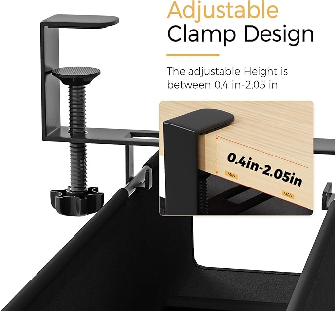 Under Desk Cable Management Tray 27.2" - No Drill Computer Wire Organizer Cable Tray, Fabric Cord Hider Clamp Mount, with 16X Cable Ties PC Cables Management Cord Holder for Office/Home (Black)