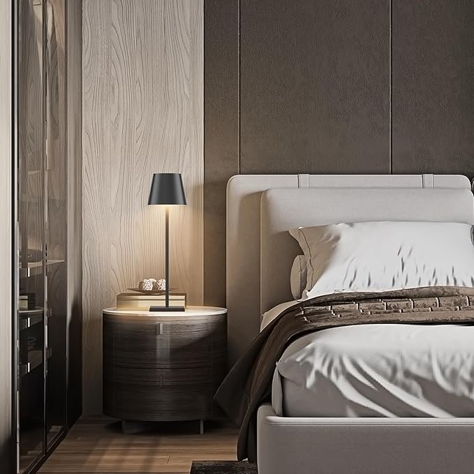 2-Pack LED Cordless Table Lamp, Rechargeable Battery Desk lamp 3W 5500mAh Battery Operated Stepless Dimming Modern Portable Table Light for Restaurant/Dinner/Bedroom/Outdoor IP54 Waterproof (Black)