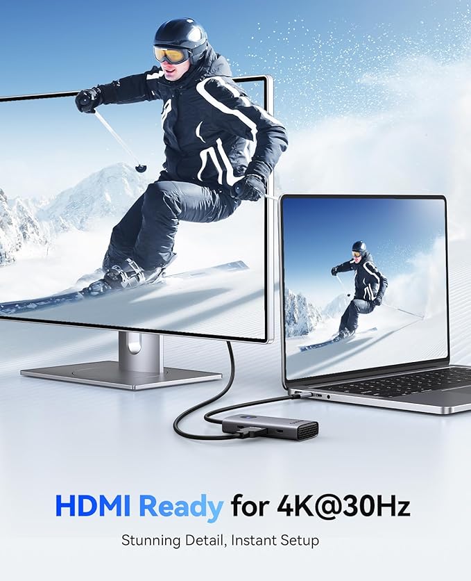 ORICO 6-in-1 USB C Docking Station with 4K HDMI, 3 USB-A 3.0 & 1 USB-C 3.0 Ports (5 Gbps), 100W PD Charging, Multiport Adapter for Windows, Mac