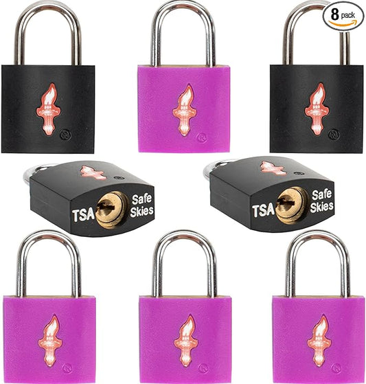 8 Pack TSA Approved Lock,Luggage Lock for Suitcases, Gun Cases & Travel Bags - Solid Brass Security Lock with Colored Shell (8 Colors: Black/Juice)