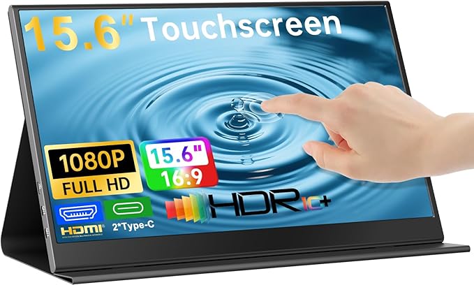 Touchscreen Portable Monitor 15.6-Inch, 1080P FHD IPS Display with Magnetic Case, HDMI & USB-C Plug&-Play, Laptop External Monitor for Laptop, MacBook，PC，Phone, Xbox, Switch, PS4/5