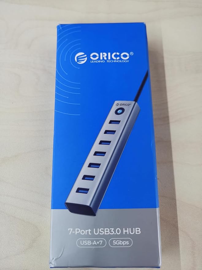 ORICO Aluminum 7-Port USB Hub with 3.28Ft Cable, Multiple USB 3.0 Hub, 5Gbps Data Transfer, 5V 3A Type-C Port, UBS-A Splitter for PC, Laptop, Desktop