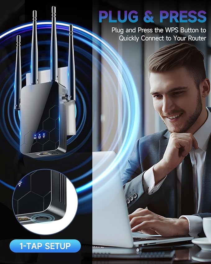 2026 WiFi Extender Internet Booster, 10000 Sq.ft Long Range Repeater Wireless Routers Amplifier, Mesh Wi-Fi 80% Faster | Broader Than Ever, Support More Network Devices at Home, 1-Tap Setup