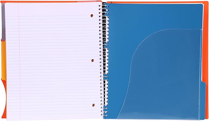 Mintra Office Durable PREMIUM Spiral Notebook, ((Orange, 3 Subject, 8.5in x 11in)), Fabric Covered Coils, No Snags, Removable Adjustable Pocket Dividers, Ruler, Organization, Customizable
