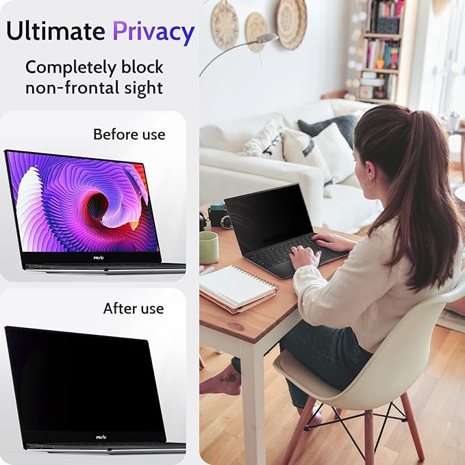 15.6 Inch Laptop Privacy Screen Compatible with Lenovo Hp Dell Acer Asus Thinkpad Envy Xps Computer 16:10 Aspect, Removable Anti Glare Blue Light Filter Protector, 15" Monitor Security Shield