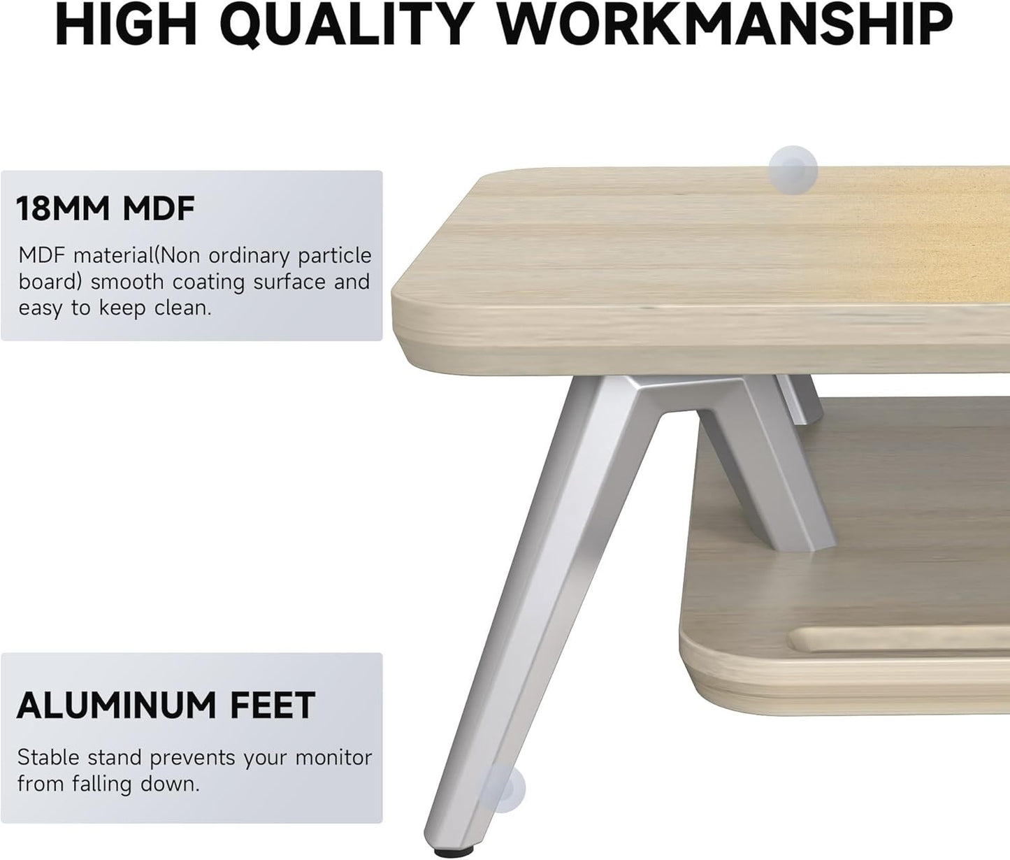 Fenge Dual Monitor Stand, Monitor Stands Riser for 2 monitors, 42.5 Inch Wood Desk Shelf with Storage Organizer and Cable Management for Office Desk Accessories