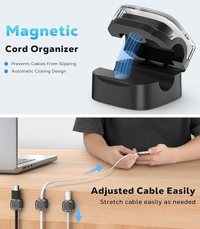 MoKo 6 Pack Magnetic Cable Clips, Under Desk Cable Management, Adhesive Magnetic Cord Holder, Magnetic Cord Organizer Wire Holder Keeper Organizer for Nightstand Desk Office Car Wall Glass, Black