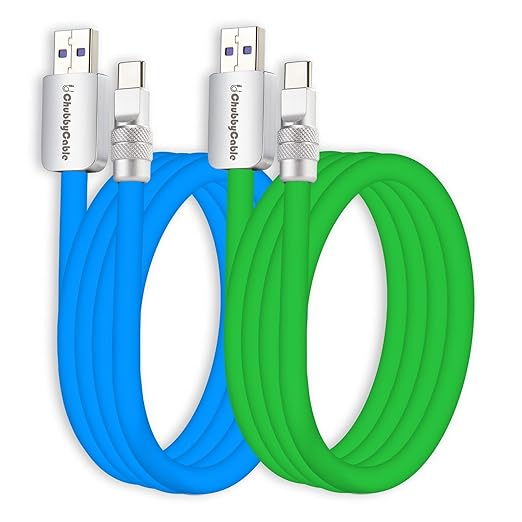 chubbycable Couple Chubby 2-Pack 120W USB C Cable Extra Thick Silicone Fast Charging Cable Compatible with iPhone 17-15 Series iPad Galaxy Series, Blue+Green, USB-A to Type-C, 6.6FT