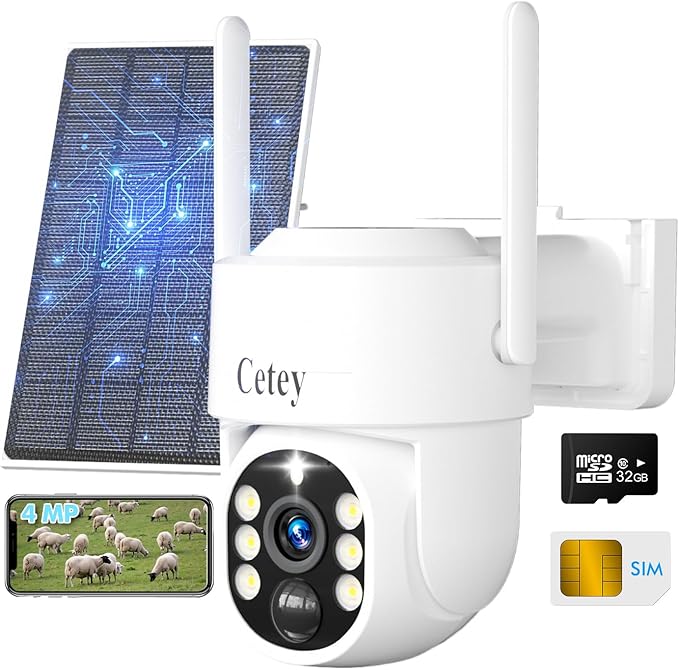 4G LTE Cellular Security Camera Wireless Outdoor, No WiFi Solar Powered Camera for Farms, Ranches, Estates Surveillance, 2K Color Night Vision, 360°PTZ, 2-Way Audio, PIR Motion Sensor