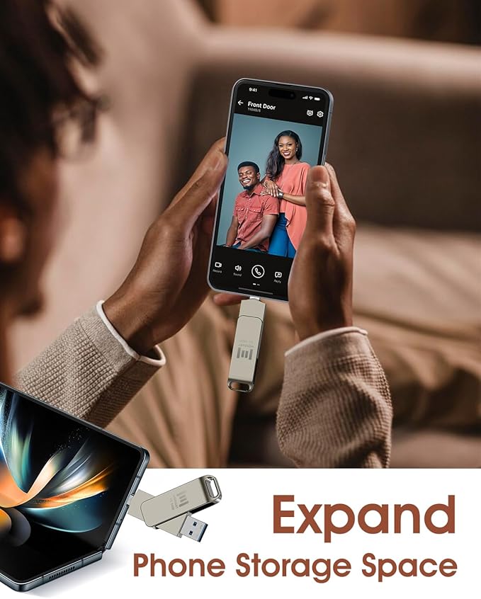 MOSDART 64GB USB3.1 Fast Speed C and A Dual Flash Drive, exFAT Memory Stick with Keychain Loop, for iPhone 15 and 16, Android Phone, iPad, MacBook, Silver