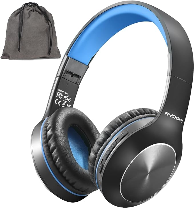 Bluetooth Headphones Over Ear, 68H Playtime 3 EQ Music Modes Wireless Headphones with Microphone/Deep Bass, Foldable Lightweight Headset for PC Home Travel Office(Black Blue)