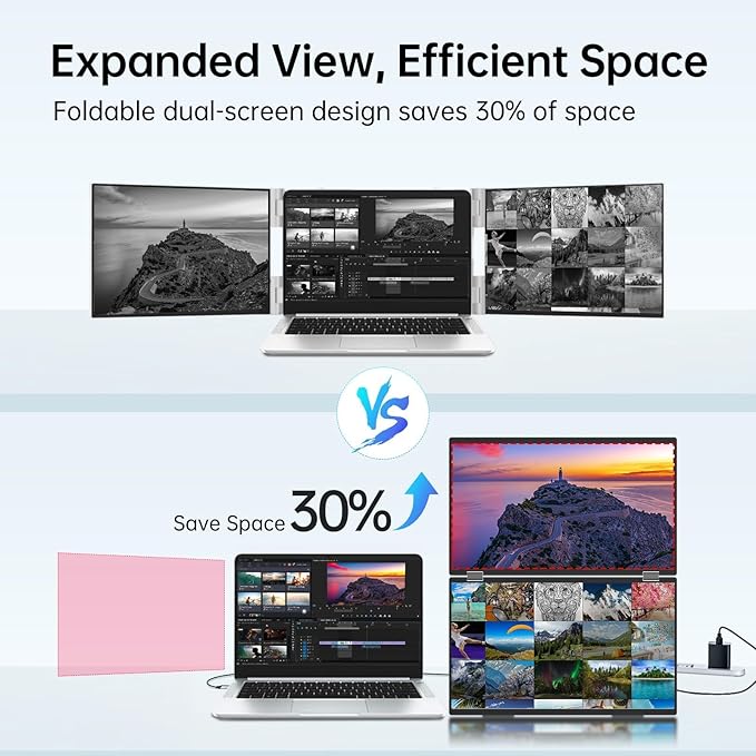 InnoView 2025 15.6" FHD Dual Portable Monitor | All-in-One Foldable & Stackable Design | 315° Screen Adjustment & 180° Stand | USB-C/HDMI Travel Monitor for Laptop, Mac, Windows