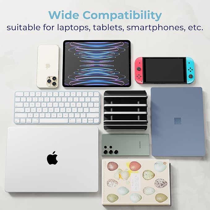 Adjustable Laptop Stand, 5 Slots, Aluminum Space-Saving, for Apple MacBook/Surface/Galaxy/Tablet/iPad/iPhone, Silver