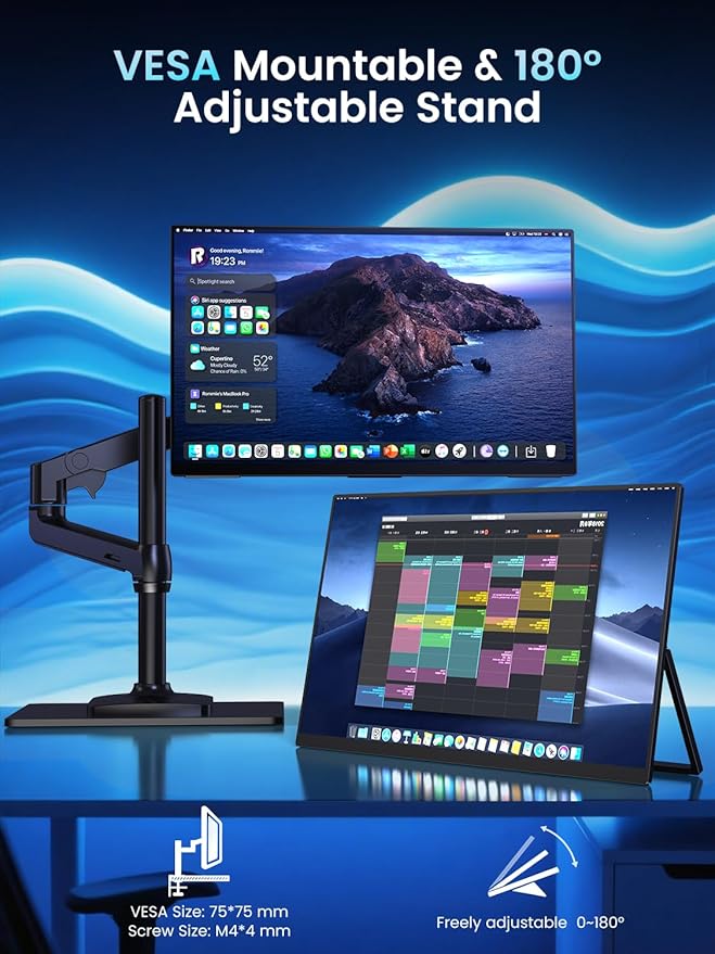 Newsoul 4K QLED Portable Monitor 120Hz Gaming Monitor, 100% DCI-P3 | 2000:1 Contrast | Fast IPS 0.1ms, Built-in Stand | VESA | Speaker, USB-C HDMI Portable Screen for Laptop, Phone, Game Console