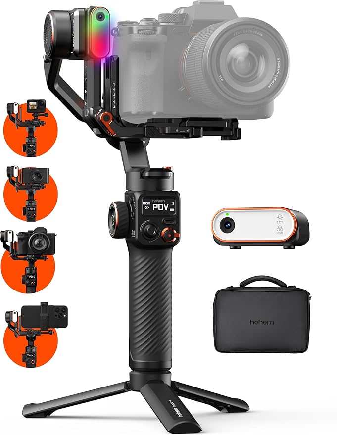 hohem iSteady MT2 Kit Gimbal Stabilizer for Camera, 3-Axis Gimbal for Mirrorless/Pocket/Action Camera/Smartphone, AI Tracker, Magnetic Fill Light Stabilizer, Available for Canon/Nikon/Sony